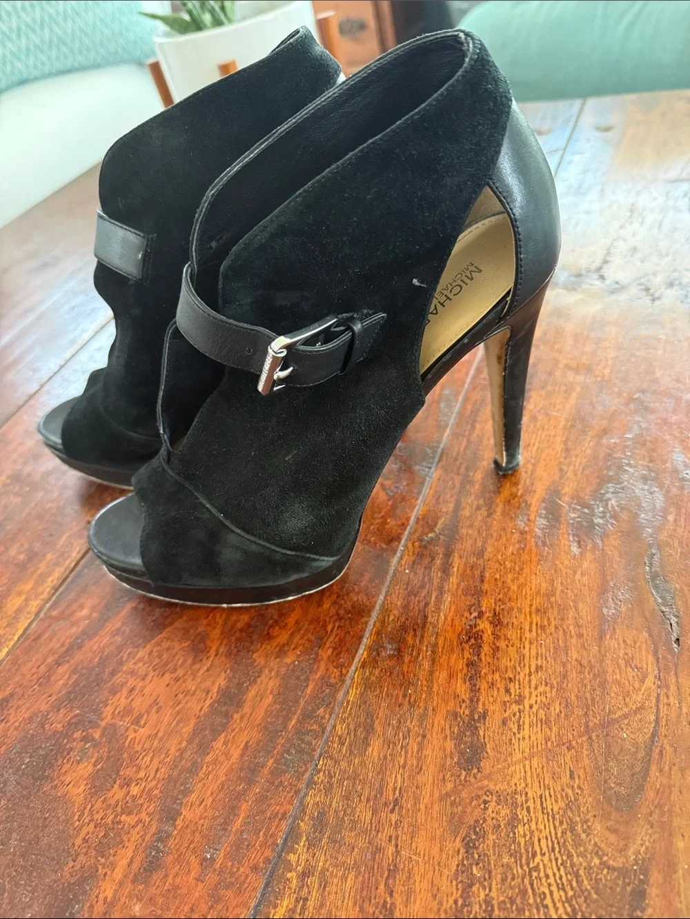 Michael Kors Black Suede Open-Toe Cutout Heel Sandals
